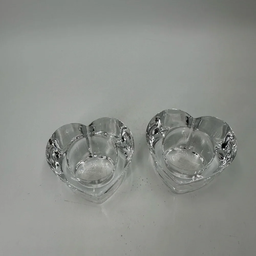 2 Crate & Barrel heart shaped glass votive holders